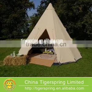 Beige Color Cotton Canvas Luxury Camping Teepee Tent for Family thumbnail-1