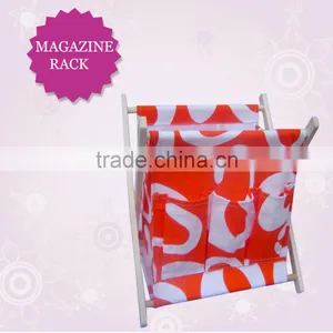 Pine Wood Magazine Rack , Wicker Book Basket, Magazine Display Rack thumbnail-5