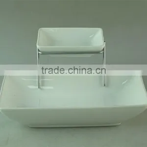 Stocked White Ceramic Rectangle French Fries Serving Plate With Dipping Dish and Iron Stand thumbnail-2