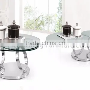 New Model Round Golden Stainless Steel Extendable Coffee Table thumbnail-6