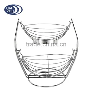 2 Tier Chrome Swinging Fruits Vegetable Bowl Basket Rack Storage Stand Holder thumbnail-1