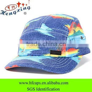 Blue Wave Print Jeans Cheap Custom Curve Brim 5 Panel Cap thumbnail-1