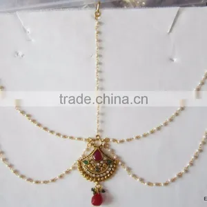 MATHAPATTI MAANG TIKA GOLD PLATED POLKI Pearl thumbnail-1