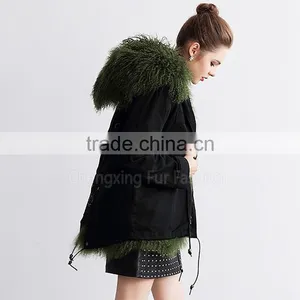 CX-G-P-15 Real Mongolian Lamb Fur Lining Fur Parka Coat for Women thumbnail-4