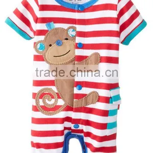 Blue and Write Stripe Organic Cotton Summer Wear Short Sleeve Wholesale Pattern Baby Jumpsuit thumbnail-3