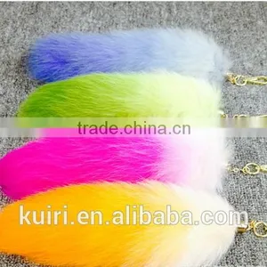 Colorful Fox Fur Keychains 100% Real Fox Fur Rehinstone Tail Bag Pendants Accessory thumbnail-3