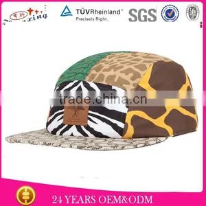 Different Panel Printied 5 Panel Camp Caps/Wholesale Leather Patch 5 Panel Camp Caps thumbnail-1