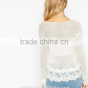 Women Dropped Shoulders Lightweight Fabric Crochet Top,crochet Top Fashion Blouses 2015 thumbnail-3