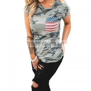 Clothes Women Top Printed Stars and Stripes T-shirts Cotton thumbnail-2