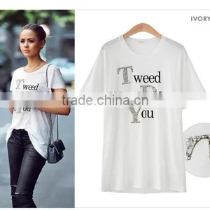 Render Unlined Upper Garment Loose off Letters Printed T-shirts Big Yards thumbnail-1