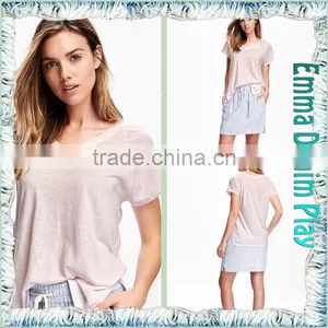 2016 New Design High Quality Fashion Ladies Stylish Heart Neck Thin Cotton T-Shirt thumbnail-5