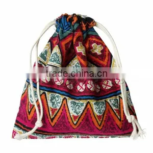 Cotton & Linen Cloth Jewelry Bags Multicolor Red Rhombus Pattern With Drawstring 16cm x 14cm,2 PCs thumbnail-1