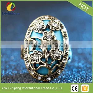 Colorful Unique Vintage Ring Oval Resin Jewelry Plating Gold Mosaic White Crystal Charm Flowers Ring For Women thumbnail-2
