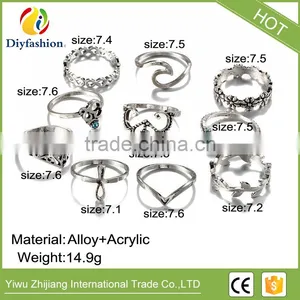 New Hollow Turkish Hand Ring Sets Geometric Silver Knuckle Ring for Women Vintage Jewellery thumbnail-4