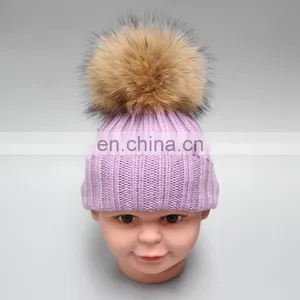 Natural Fur Pompom Hat For Man And Women And Children With Raccoon Ball thumbnail-2