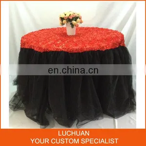 China Factory Latest Design Red Rosette Black Tulle Table Skirt Designs thumbnail-1