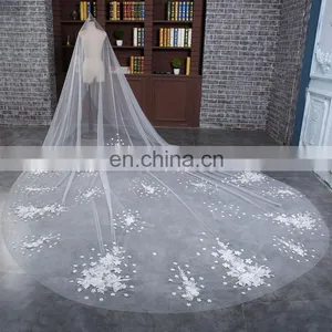 HSP1704 High Quality Lace Appliqued Veil Wedding Bridal Long Cathedral thumbnail-5