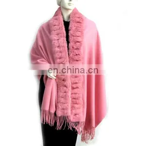CGSF-0125 Lady Rabbit Fur Shawl 100% Wool Shawl thumbnail-1