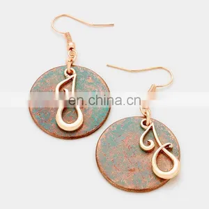 Simple Gold Letter Verdigris Disc Drop Earring thumbnail-2