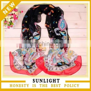 Wholesale Cheap Price Chiffon Scarf Flower Printed Scarf thumbnail-1