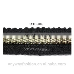 Black Woolen Yarn Crochet Chain Trim thumbnail-1