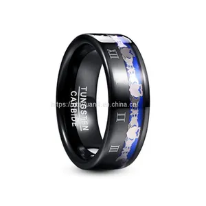 2019 NUNCAD 8mm Wide Tungsten Steel Men's Ring Plating Black Claddagh Pattern Engraved Roman Numeral Tungsten Carbide Ring T228R thumbnail-1