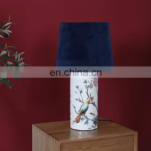 Elegant Modern Design Flower and Bird Living Room Desk Porcelain Night Lamp for Hotel Decor thumbnail-1