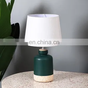 New Arrival Living Room Desk Light Dark Green Indoor Ceramic Lamp With Linen Lampshade thumbnail-1
