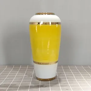 Electroplate Light Luxury Chinese Style Large Yellow Ceramic Flower Vase For Study Decor thumbnail-4