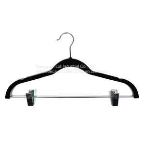 Factory-Supplied Deluxe Custom Velvet Wooden Suit Hangers With Clips thumbnail-4