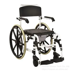 2 in 1 Aluminum Commode Chair and Folding Shower Toilet 20-Inch Wheelchair for Hospital, Disabled Elderly thumbnail-1
