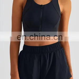 Fitness Front Zipper Racer Back Sports Yoga Bra Women Workout Shockproof Running Gym Wear Outdoor Training Crop Top Custom Logo thumbnail-3