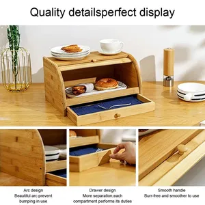 Bamboo Made Bread Box Food Home/Store Storage Box thumbnail-1
