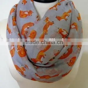 205 Foreign Trade New Loop Shawl Cute Animal Fox Print Women Fashion Scarf thumbnail-6