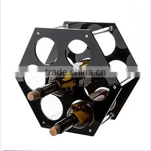 "WinePro ""Hexagon"" Wine Bottle Rack, 7-Bottle Acrylic Wine Stand (Black) thumbnail-1