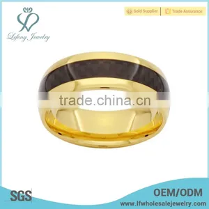 Simple Plated Gold With Carbon Fiber Inlay Titanium Ring Jewelry thumbnail-2