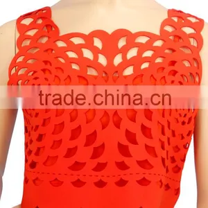 2016 S/S Hollow Out Curved Hem Bear Midriff Red Tops Neoprene Plain Crop Tops Wholesale 2015 thumbnail-2