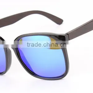 JMP608 Plastic Frame Blue UV400 Lens Ebony Temple Wood Sunglasses thumbnail-3