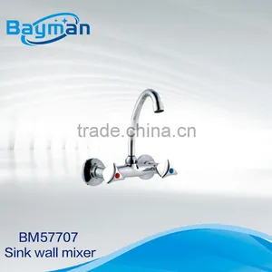 Brass Body Double Handle Wall Sink Mixer Faucet (BM57707) thumbnail-1