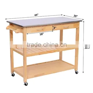 Pine Kitchen Trolley With Two Drawer thumbnail-3