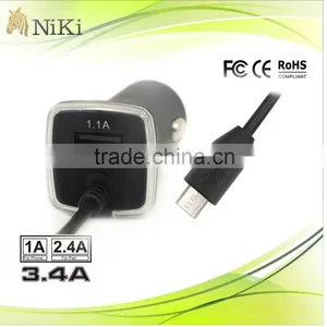Mobile Phone 5V 3.4A Car Charger Built-in Micro Usb Cable for Samsung Android thumbnail-1