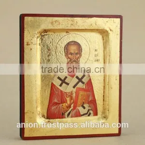 Greek & Russian Orthodox Wooden Icon. St. Nicolas thumbnail-3