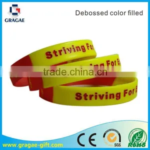 Direct Manufacturer Debossed Color Filled Silicone Bracelets thumbnail-1