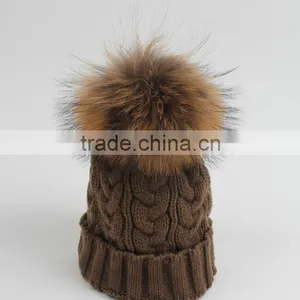 2015 New Designed Women Raccoon Fur Ball Twist Wool Hat Ladies Fashion Winter Knitted Warm Hats thumbnail-5