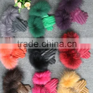 Fashion Lady Leather Glove Fur Cuff Glove Fox Leather Glove Hot Sale thumbnail-4