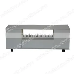 White High Gloss PU Painting TV Stand With Wheel thumbnail-1