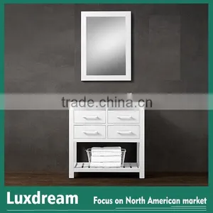 36" White Floor Standing Bathroom Vanity With Wooden Shelf thumbnail-1