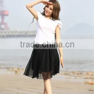 New Fashion Stylish Women's Elastic Waist Knee-length Chiffon Pleated Beach Skirt thumbnail-5