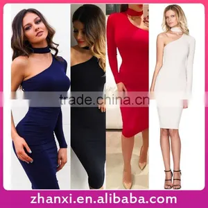 Wholesale One Shoulder Midi Sexy Ladies One Piece Dress Latest Neck Designs thumbnail-1