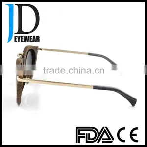 Hipster Style Old Color Natural Solid Wood Round Sunglasses With Blue Lens thumbnail-3
